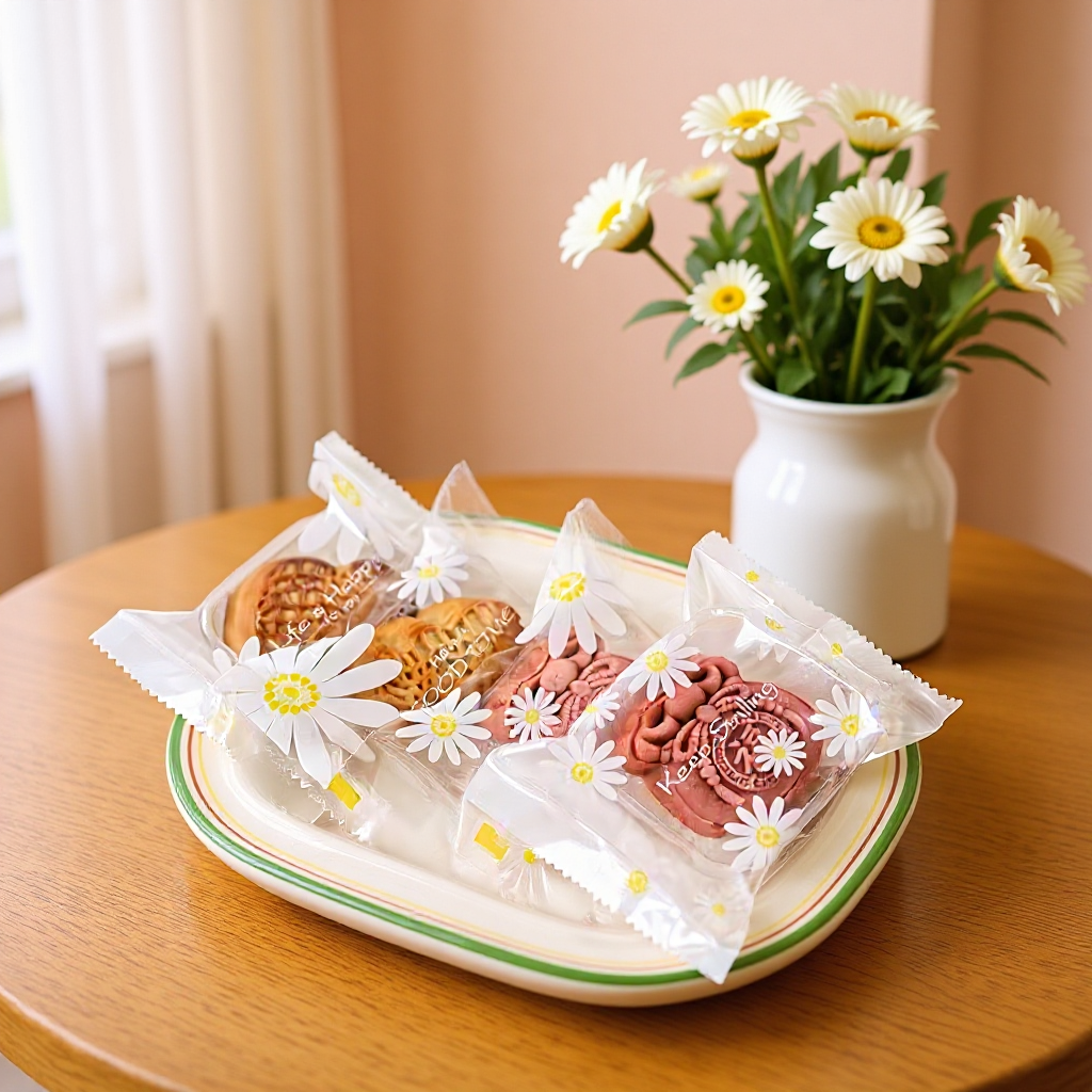 Machine Seal Bag New Style Small Fresh English Blessing Snowflake Pastry Packaging Bag Dry Frosted Machine Four-In-One Baking