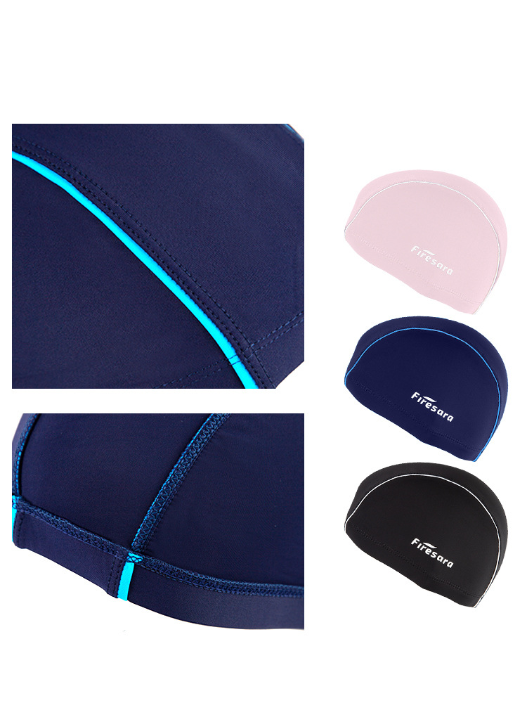 Picture of Swimming cap adult cloth cap swimming cap polyester nylon four needle six thread unisex large swimming belt paper card wholesale