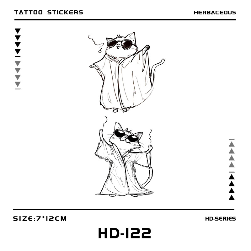 Cute Cat Magic Wizard Herbal Semi-permanent Tattoo Sticker for Men and Women Ins Style Simulation Tattoo Waterproof Long-lasting Hand Back