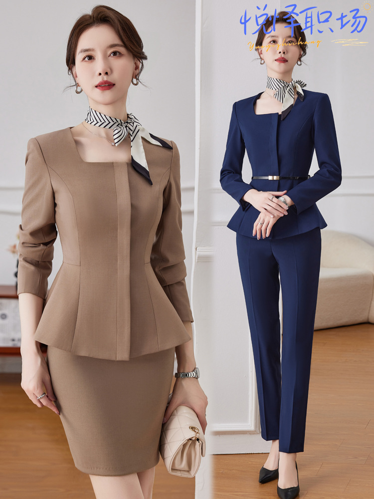 dark blue Professional suit Female Spring and Summer Hotel Manager Front Desk Reception Gold Shop Work Clothes Dress Suit Uniform