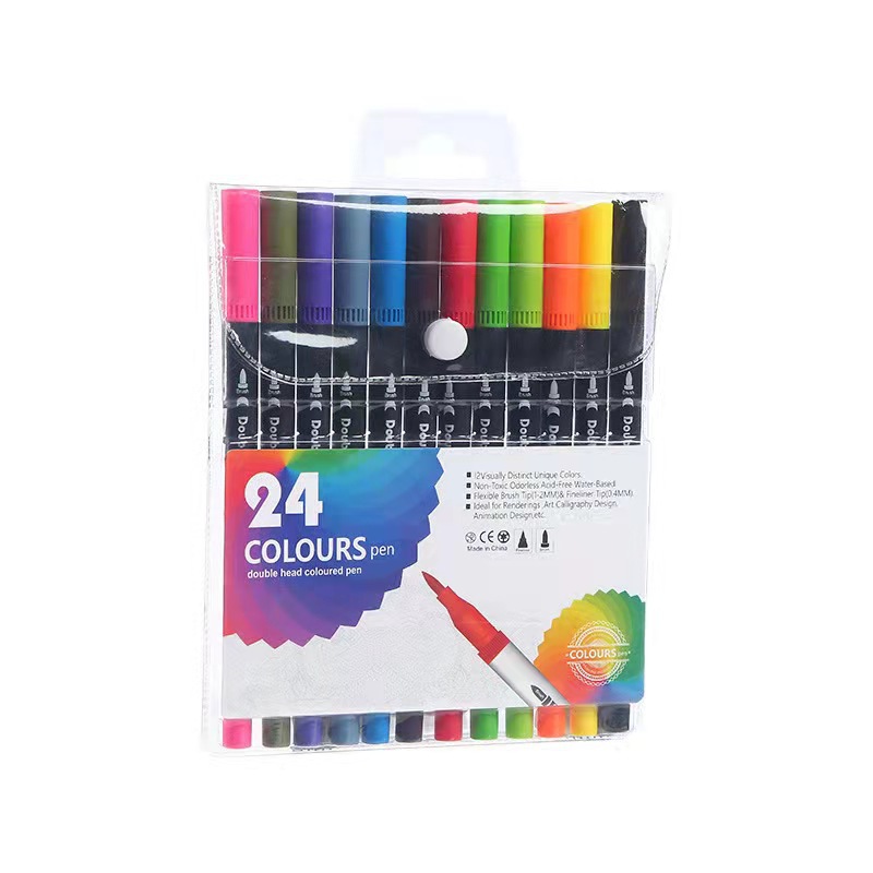 Picture of Children's brush water-based soft head double watercolor pen color washable soft head pen set