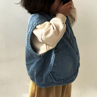 Picture of Korean Style Trendy Children's Spring and Autumn New Vest with Pockets, Loose and Versatile Casual Denim Jacket 2025