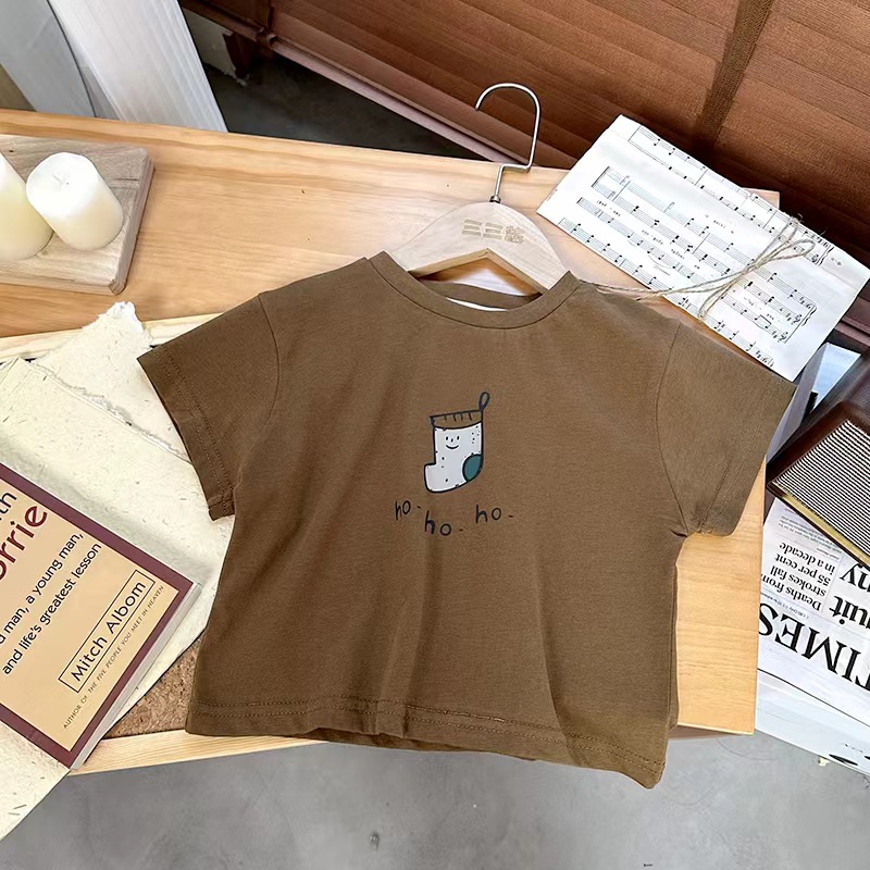 Picture of Pure Cotton Kidsren's Short-Sleeved T-Shirt Summer 2024 New Korean Style Cartoon Style for Boys and Girls Printed Half-Sleeve