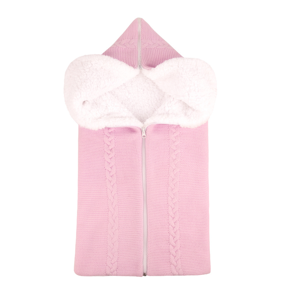 Picture of Hot Selling New Wool Knitted Plus Velvet Baby Sleeping Bag Baby Blanket Stroller Zipper Sleeping Bag Blanket Two-In-One