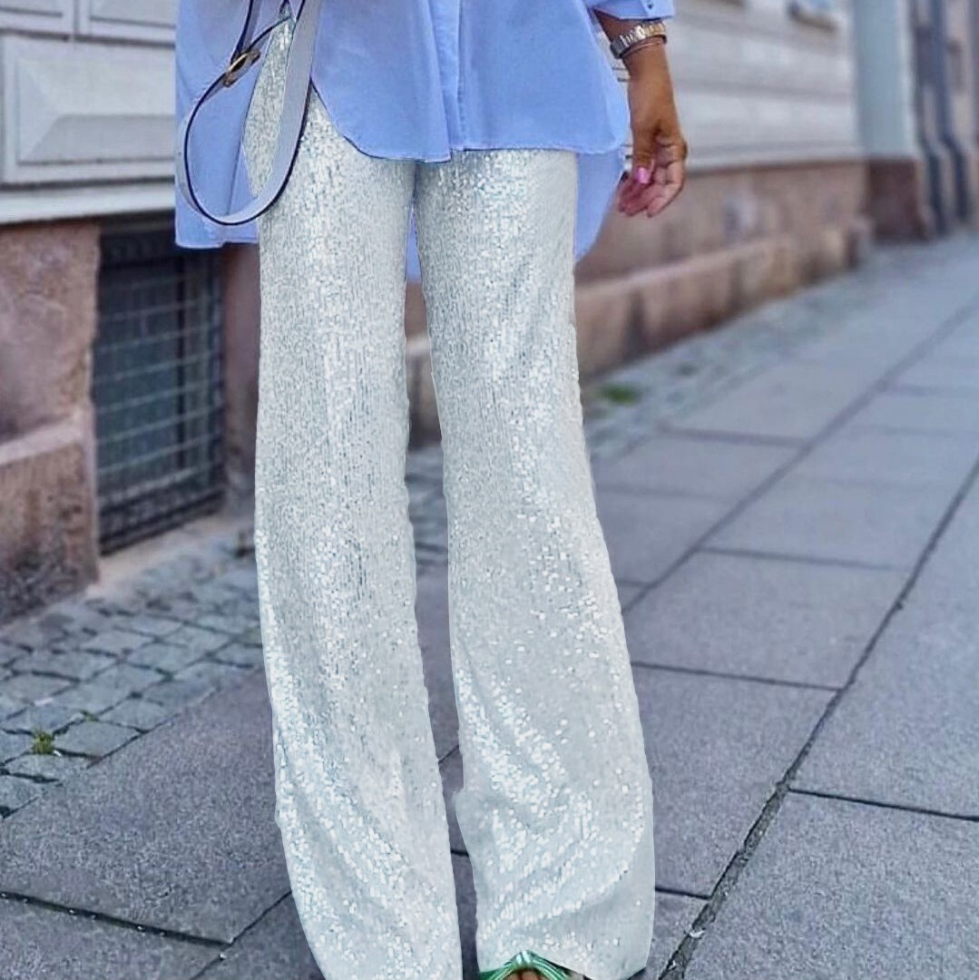 2025 European and American new Amazon AliExpress direct sales women's color sequin fashion slim casual straight-leg pants