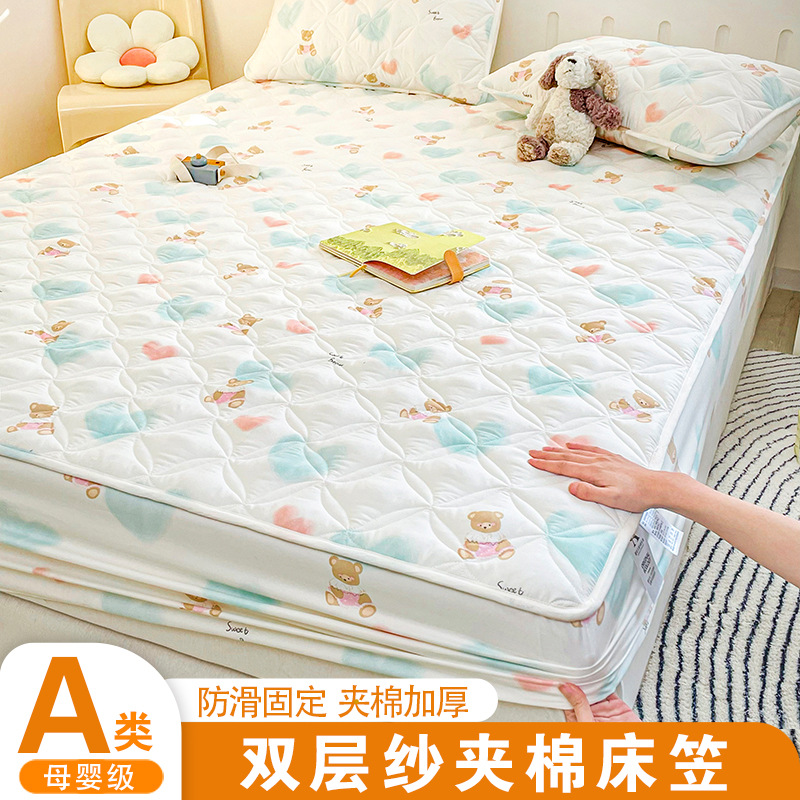 Class a spring and summer bedspread four seasons aerobic double-layer yarn printed cotton bed hat bed cover mattress protector Simmons