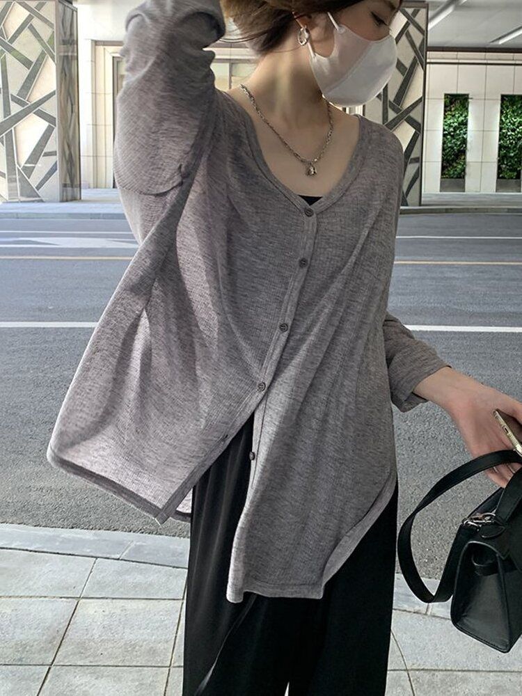 Original Fabric Sunscreen Cardigan Women's Long-sleeved T-shirt Summer Outer Wear Thin Loose Breathable Top Micro-permeable Air-conditioning Shirt