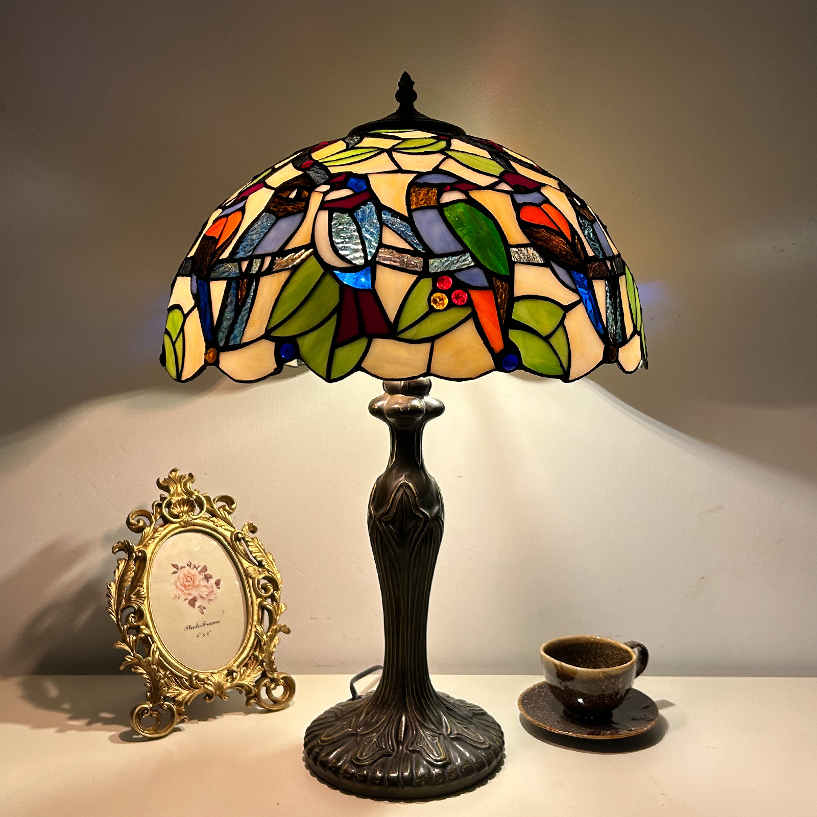 Huijing Tiffany American Retro Rose Dragonfly 40cm Table Lamp Living Room Bedroom Homestay Atmosphere Lamp Cross-border Supply