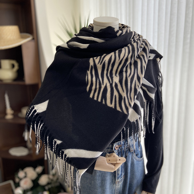 Picture of Imitation cashmere scarf women's European and American zebra print double-sided warm tassel shawl autumn and winter warm scarf wholesale