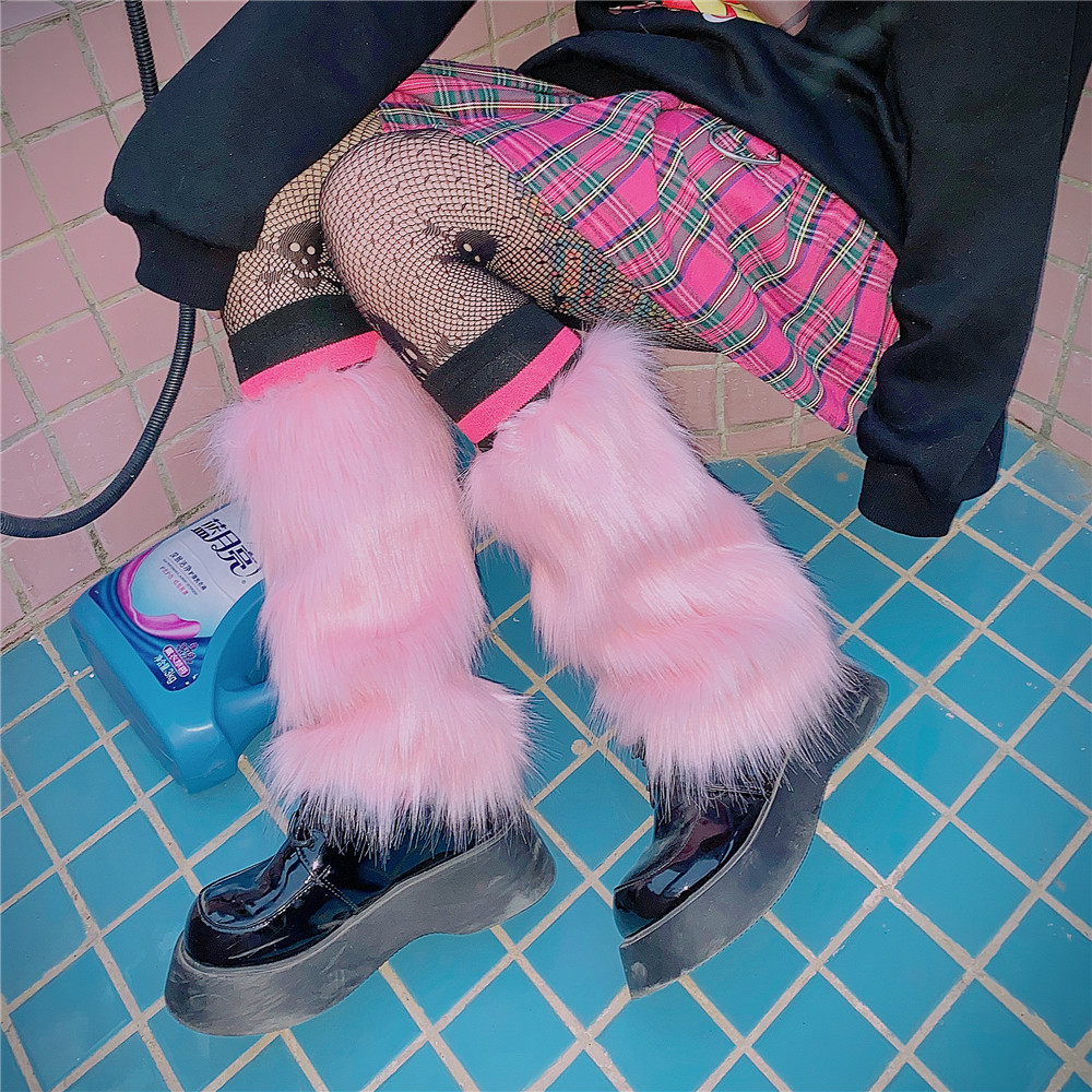 Hot Girl Leg Covers Furry Socks Millennium Y2K Sweet Leg Covers Fleece-Lined Thickeneded Subculture Mid-Tube Socks Jk Pile Socks