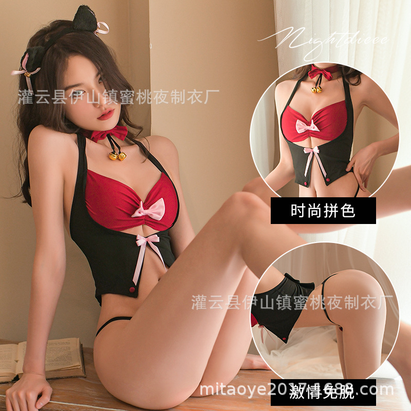 Sexy lingerie sexy color matching bow three-point temptation suit hot halter top passion free off underwear