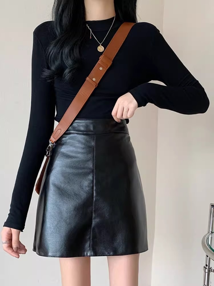 PU Leather Skirt Women's Autumn and Winter New 2023 Vintage High Waist Slimming Skirt Black Fashionable Korean-style Hip Skirt