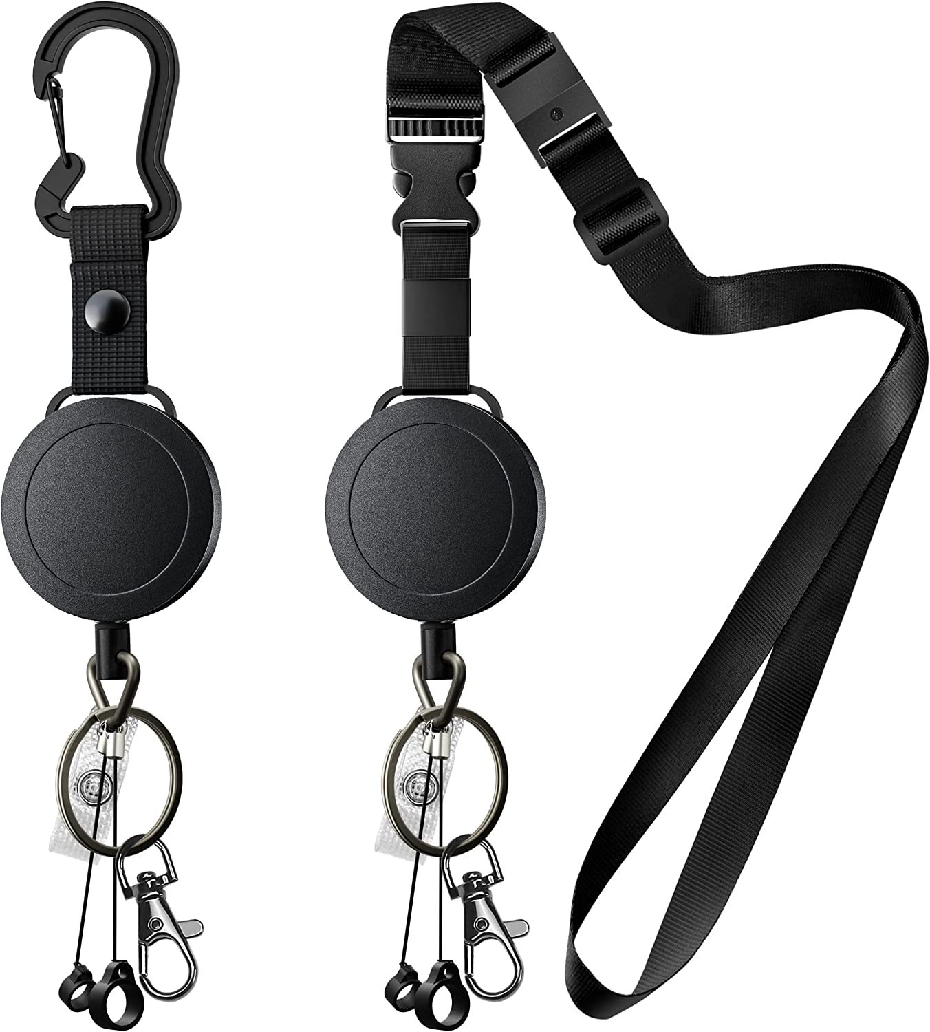Amazon Heavy Duty ID Card Telescopic Easy Pull Buckle Black Adjustable Lanyard Outdoor Braided Mountaineering Buckle Hoist Key