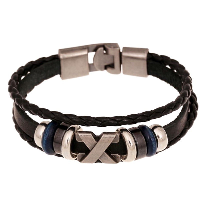 European and American Style Fashion X Accessories Beaded Bracelet Men's Retro Simple Buckle Leather Bracelet Jewelry