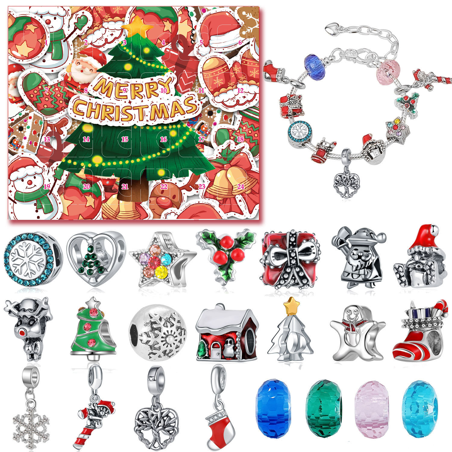 Maida Christmas Countdown Calendar Gift Box Set DIY Beaded Hand Decoration Advent Day Santa Claus Holiday Gift