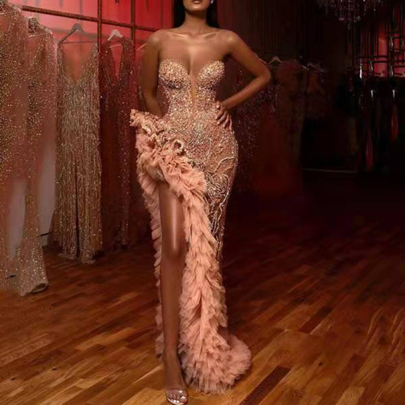 2025 Dress Amazon Spring New European and American Clothing Annual Party Tassel Tail Sexy Sequined Tube Top Dress