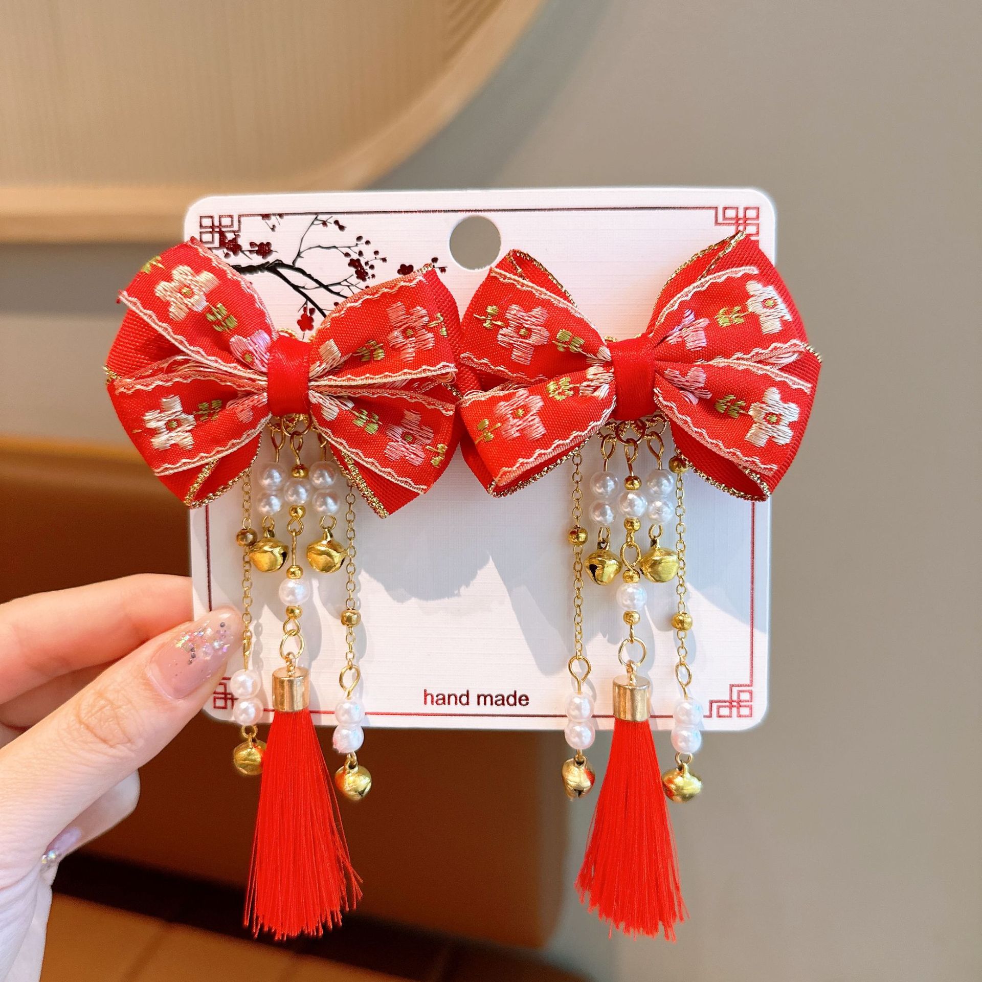 Picture of New Year Hanfu Hairpin Little Girl Happy New Year Plush Hairpin Girl Bow Hair Accessories Baby Antique Headwear