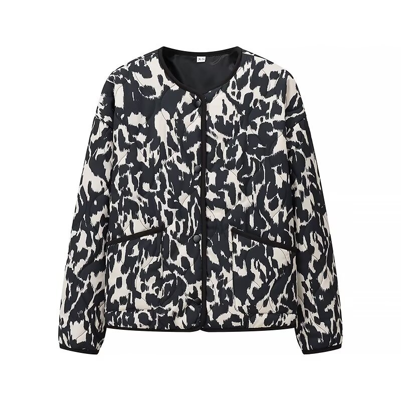 European and American style wholesale 2024 winter new animal print round neck loose casual long sleeve cotton-padded jacket jacket
