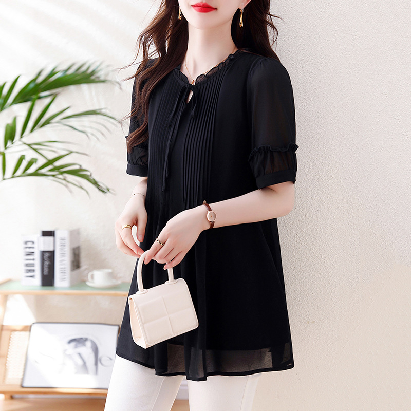 Picture of Summer 2025 New plus size Women's Belly-Covering Slimming chubby girl Top Design Sense Age-Reducing Chiffon Top