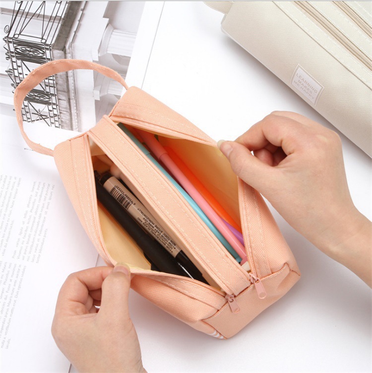 Picture of Portable Stationery Bag Double-layer Oxford Cloth Double-pull Pencil Bag Simple Large Capacity Primary and Secondary School Students Portable Zipper Pencil Bag