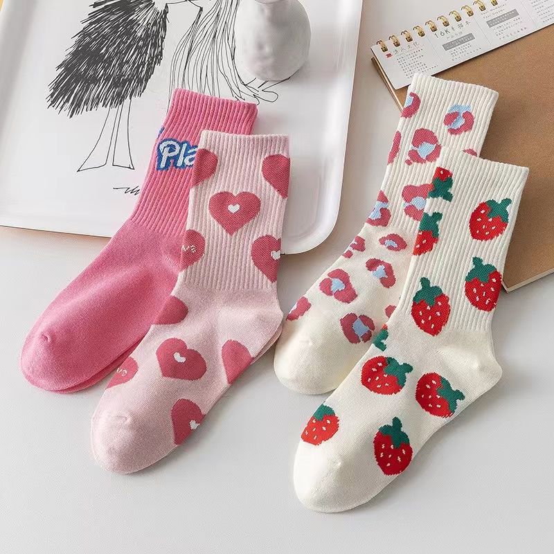 Socks Women's Mid-Calf Cotton Socks Spring and Autum Ins Trendy Versatile Japanese Style Stockings Women's Line Stylish Fashion Stockings