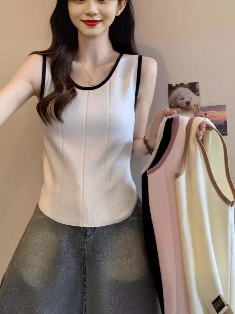 Large Size Women's Clothing Chubby Girl Summer New Arrival 2024 Knitted Camisole Outer Wear Short Inner Sleeveless Top