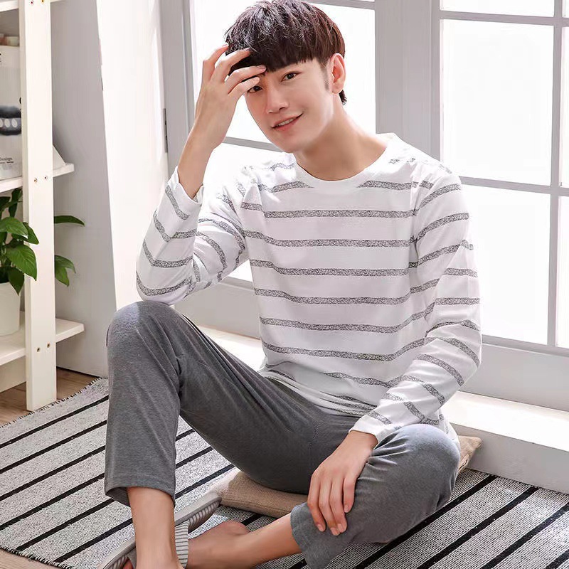 Picture of Men's Pajamas Long Sleeve Pants Spring and Autumn Thin Dad Large Size Casual Home Wear Factory Foreign Trade Cross-border Explosions