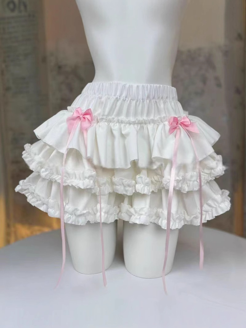 Sweet White Bow Splicing Fluffy Cake Skirt Women's Summer New High-Waist Slim Versatile A-Line Skirt