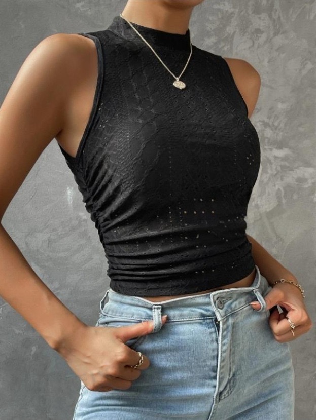 Cross-border Foreign Trade Amazon Temu2024 Europe and America Slim-fit Sleeveless Crewneck Mesh Jacquard Knitted Navel Vest