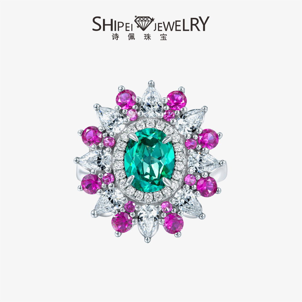 Shipei jewelry Europe and the United States cross-border best selling 2 Karat egg-shaped 7*9 high carbon diamond ring Women's 925 silver retro open ring