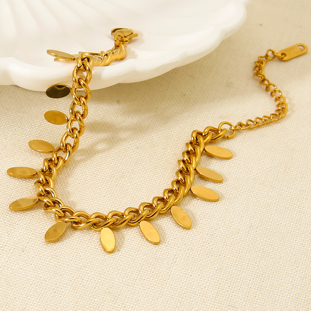 European and American Ins Stylish Simple Chain Leaf Tassel Bracelet Plated with 18K Gold Stainless Steel Versatile Fashion Jewelry Wholesale