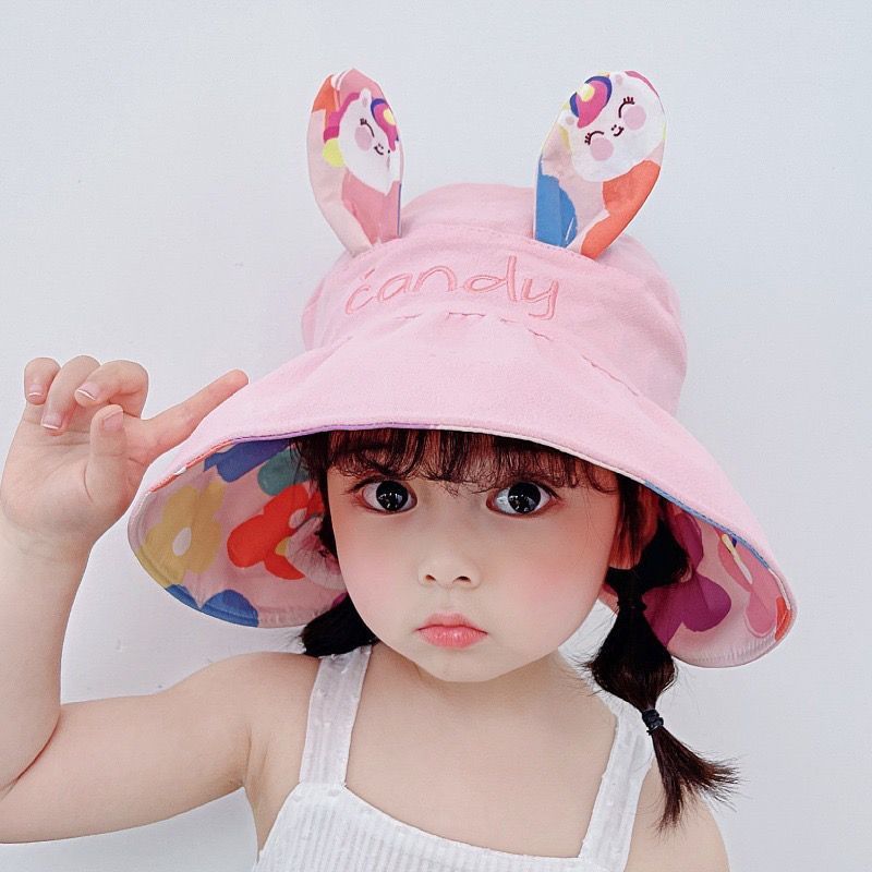 Picture of Cute Super Cute Girls' Big Brim Sunscreen Fisherman Hat Summer Sunshade Children's Empty Top Hat Fashionable Outdoor Baby Sun Hat