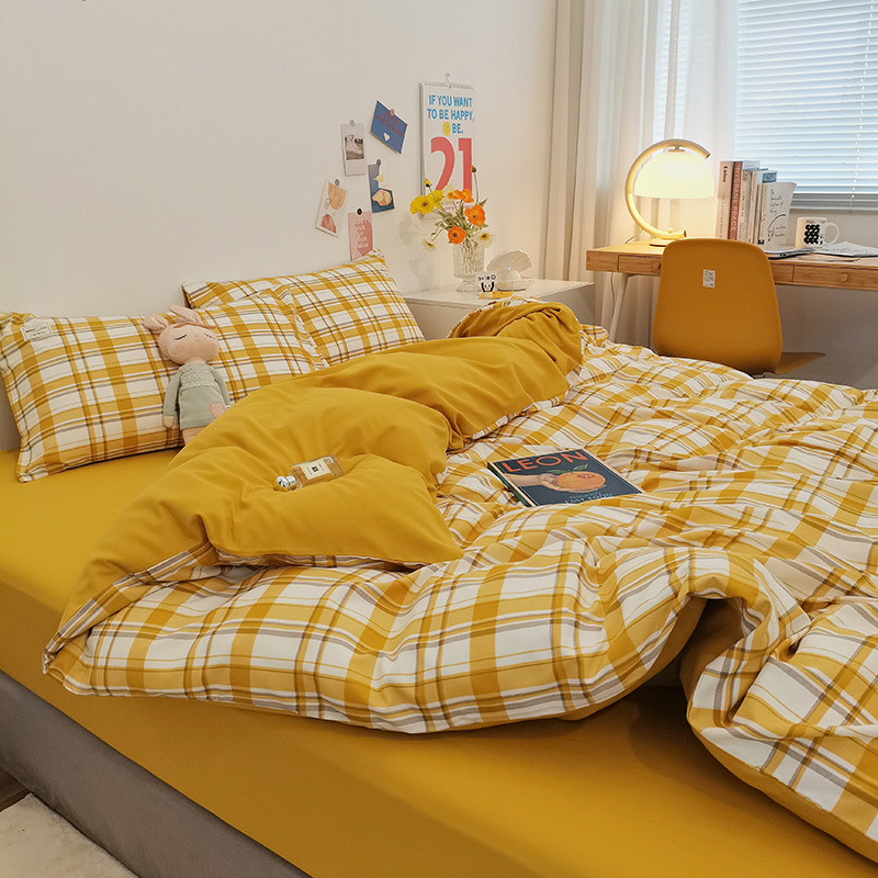 Picture of New Japanese Bed Solid Color Double Quilt Cover Sheet Four-piece Student Dormitory Three-piece Household Quilt Cover Wholesale