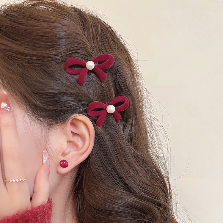 Picture of 4 suit lazy double-layer braided flocking hairpin female hair accessories side clip spring and summer simple bangs clip duckbill clip
