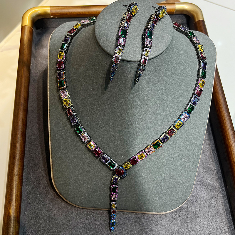 Picture of Treasure Series Snake Head Gaoding Heavy Industry Jewelry suit Magazine French Fashion High-end Sense Zirconium-plated Rhodium-plated Year of the Snake Necklace