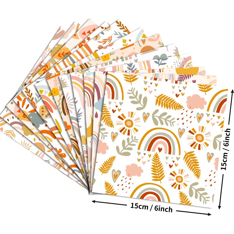 Big Sale 12 Sheets/Pack Rainbow Boho Handbook Material Printed Paper Kindergarten Kidsren and Students Colorfulful Hand-Folded Paper