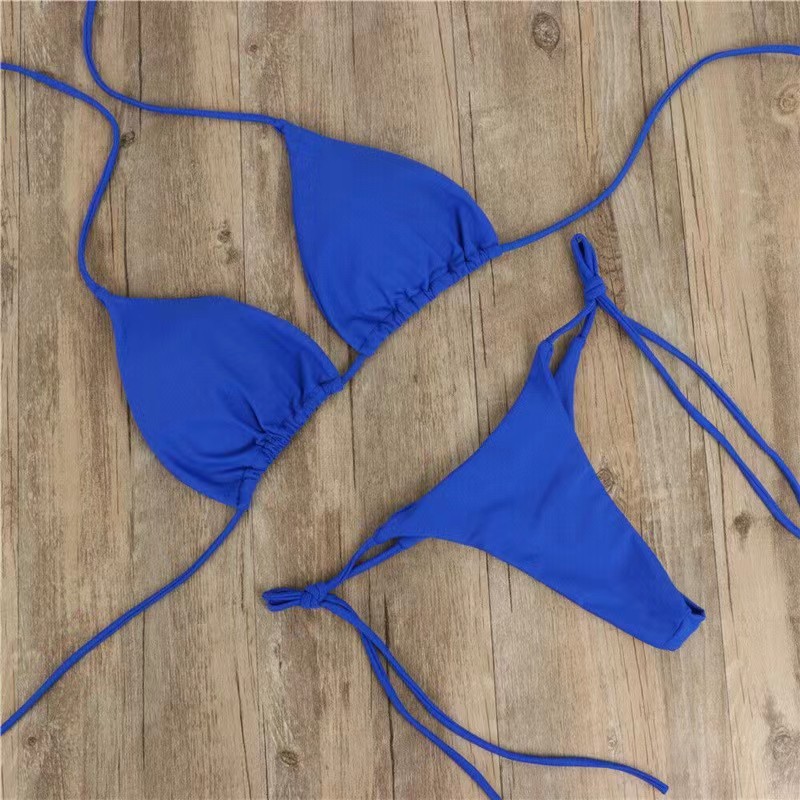 Picture of New European and American Bikini Swimwear Solid Color Foreign Trade Three-Point Sexy Swimsuit Women's Split Adjustable Lace-Up