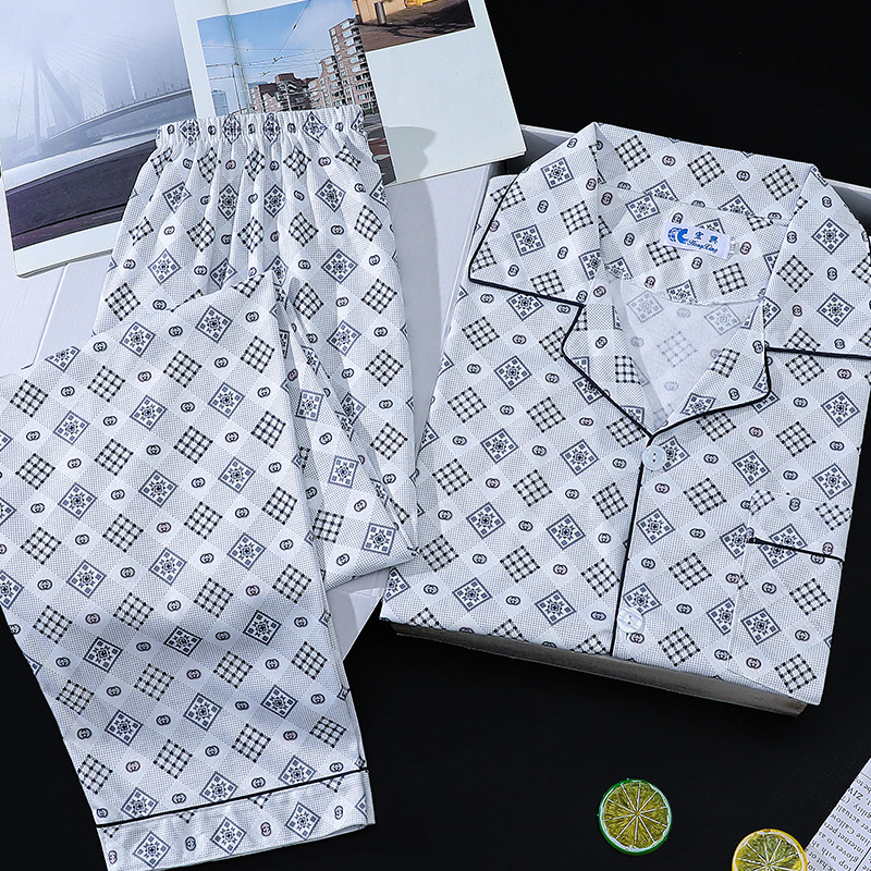 Cotton Pajamas Men's Spring and Autumn Long Sleeve Long Plus Pants Thick Plaid Plus Size Casual Outwear suit