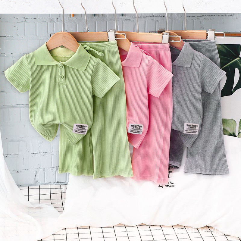 Girls' Fashionable suit Summer 2025 New Women's Baby Online Popular Pit Short-sleeved Pants Children's Sports Two-piece Set