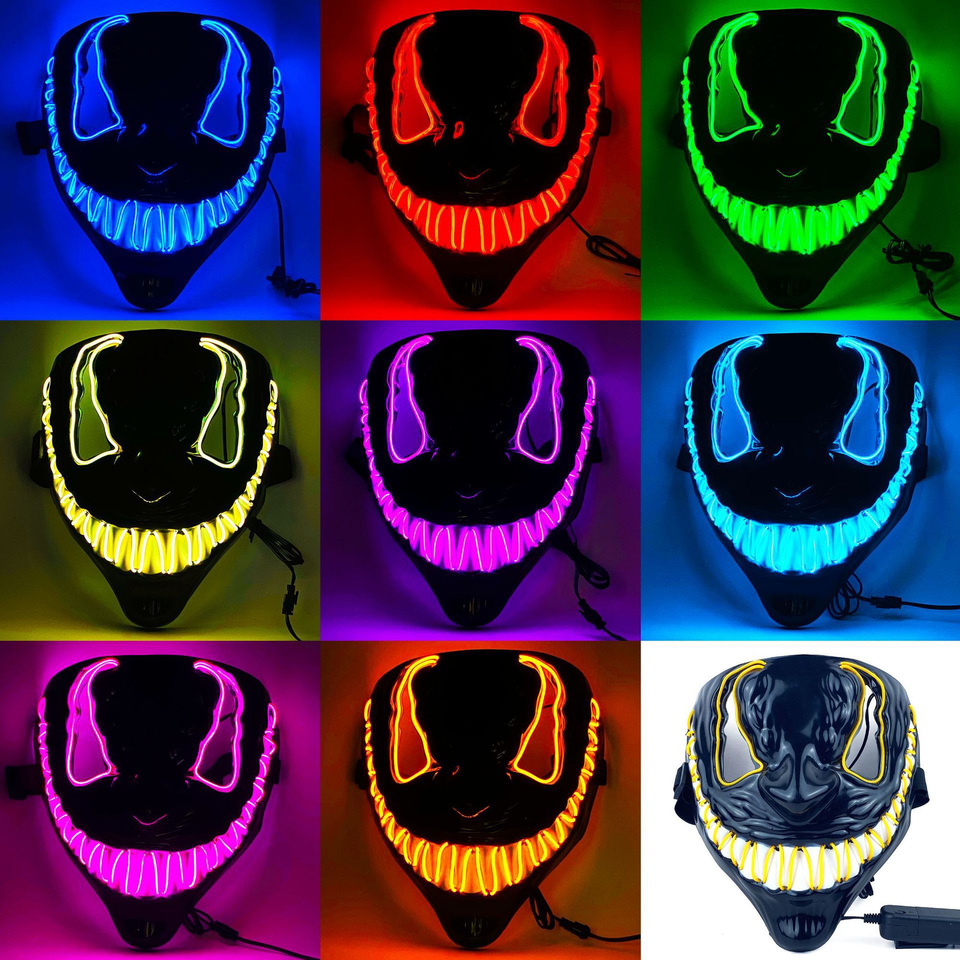 In-Stock Amazon Halloween Venom Mask El Cold Light Ktv Dance Party Horror Scary Cool Glowing