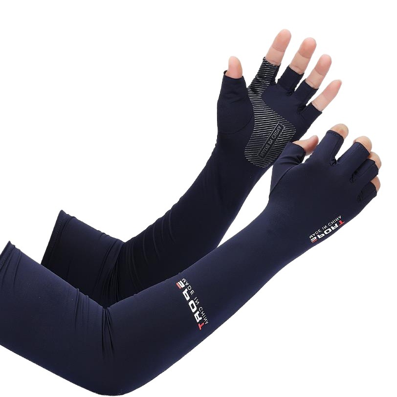 Fishing Sun Protection Arm Sleeves for Men, Summer Ice Silk Sleeves, Driving and Cycling Anti-Slip Cool Half-Finger Gloves