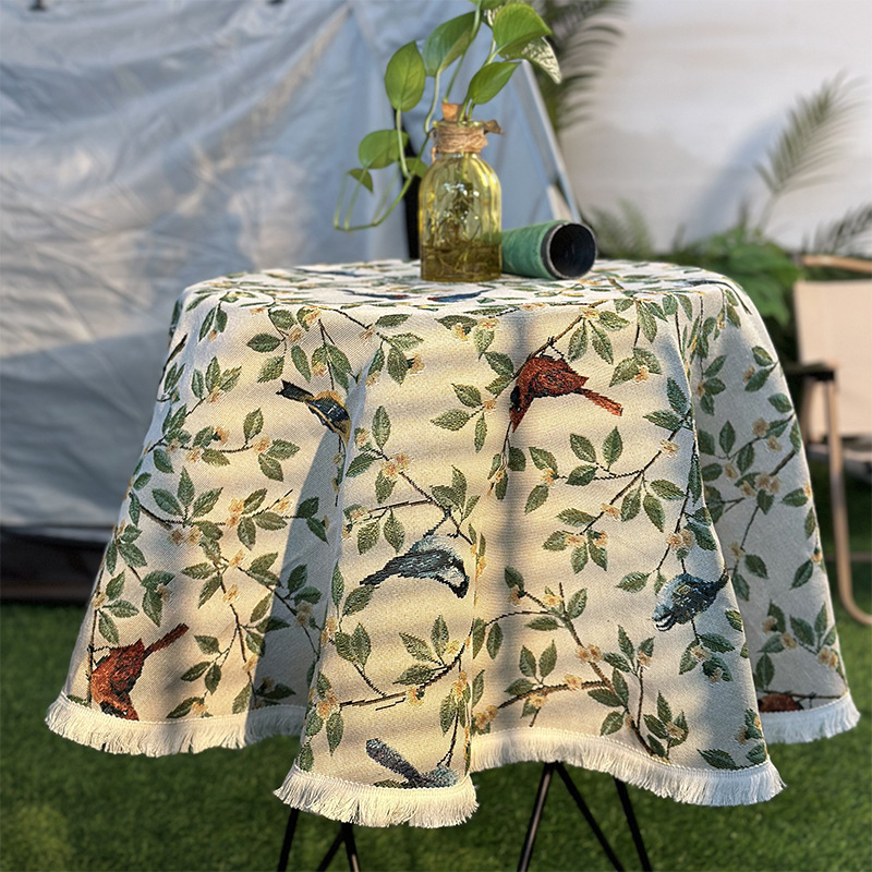 American Retro Oil Painting Style Tablecloth Cotton Linen Jacquard Tablecloth Thickened Pastoral Style Floral Tea Table Cloth Tablecloth Wholesale