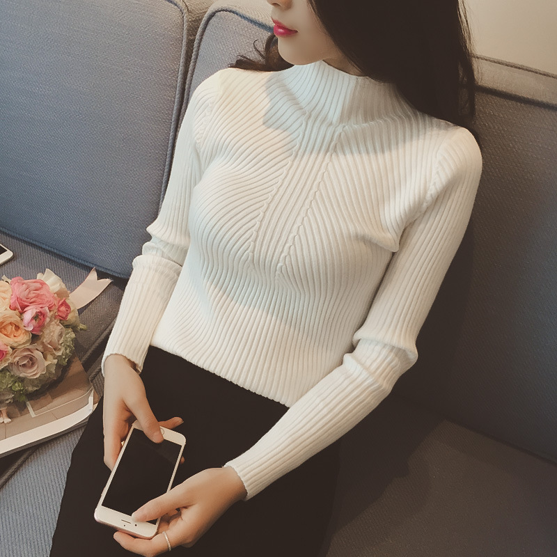 European and American Knitted Slim-Fit Threaded Inner Layering Shirt, Close-Fitting Knitted Knitwear, Tight Half Turtleneck Knitwear for Women, Autumn 2025
