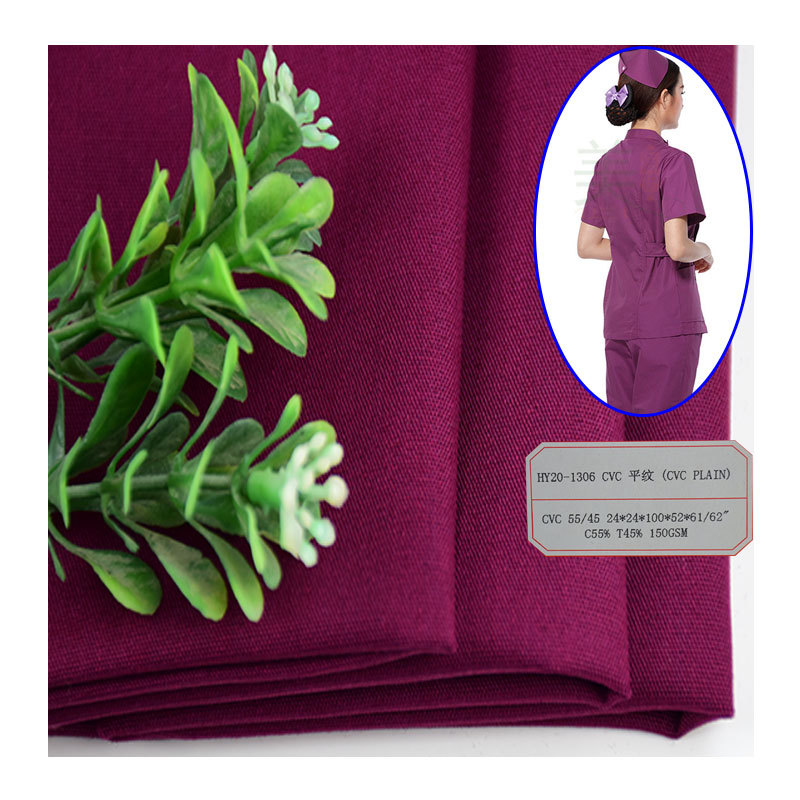 Wholesale Hot-Selling Cvc Plain Weave Blended Woven Fabric for Shirts, Doctor's Surgical Gowns, and Nurse Uniforms, Made of Polyester-Cotton Blend
