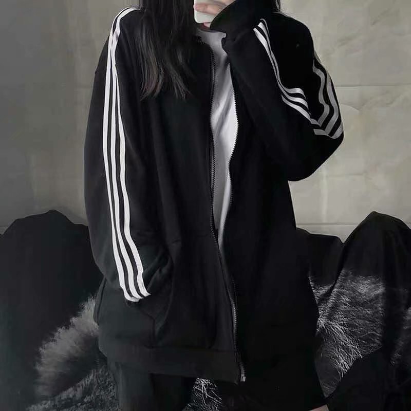 Picture of Spring and Autumn New Three Bar Coat Women's Korean Thin Jacket Student Black Baseball Suit Women's Loose Casual Top
