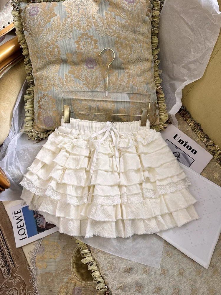 Miu Style Lace Stitching Cake Skirt Sweet Elastic Waist Short Princess Skirt Girl's Cute All-Match Skirt