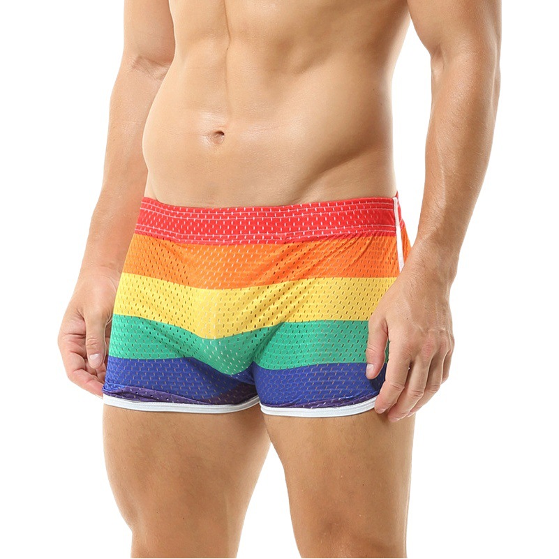 Trendy Rainbow Boxer Swim Trunks Men's Skirt Underwear Men's Built-in Fashion T-shaped Arloy Shorts Fitness Wholesale Shorts