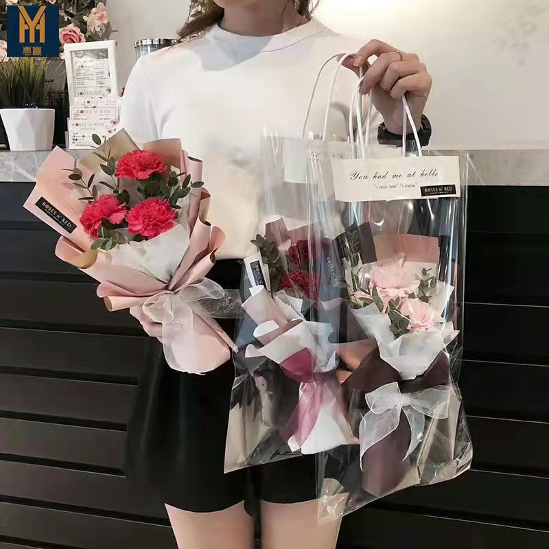 Picture of Flower packaging handbag custom bouquet ins transparent packaging bag gift flower decoration PVC gift bag custom