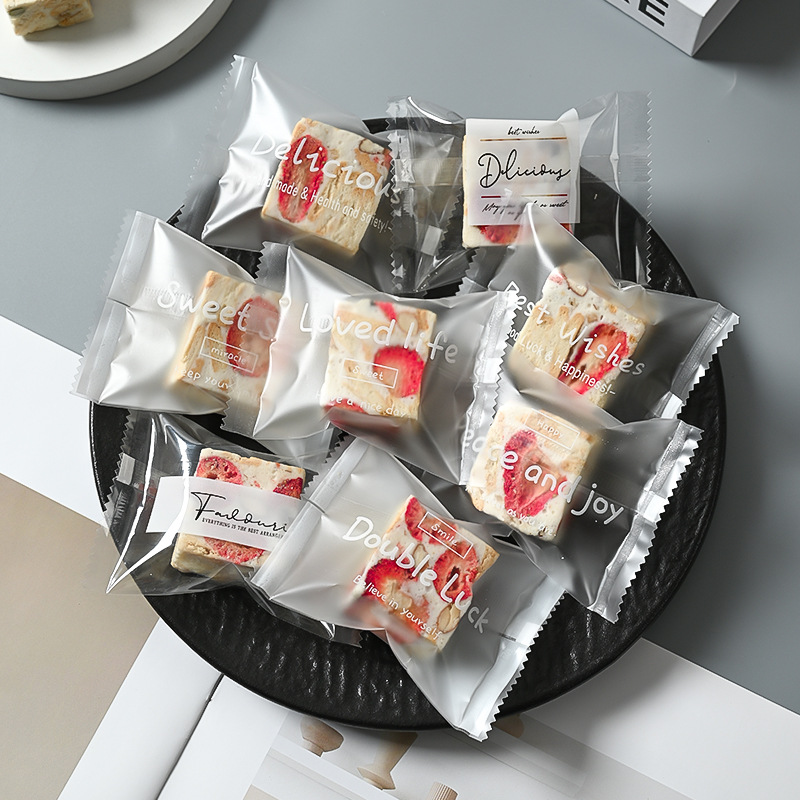 Ins Wind Transparent Frosted English Snowflake Crisp Packaging Bag Milk Jujube Cookie Bag Nougat Machine Sealed Bag Candy Bag