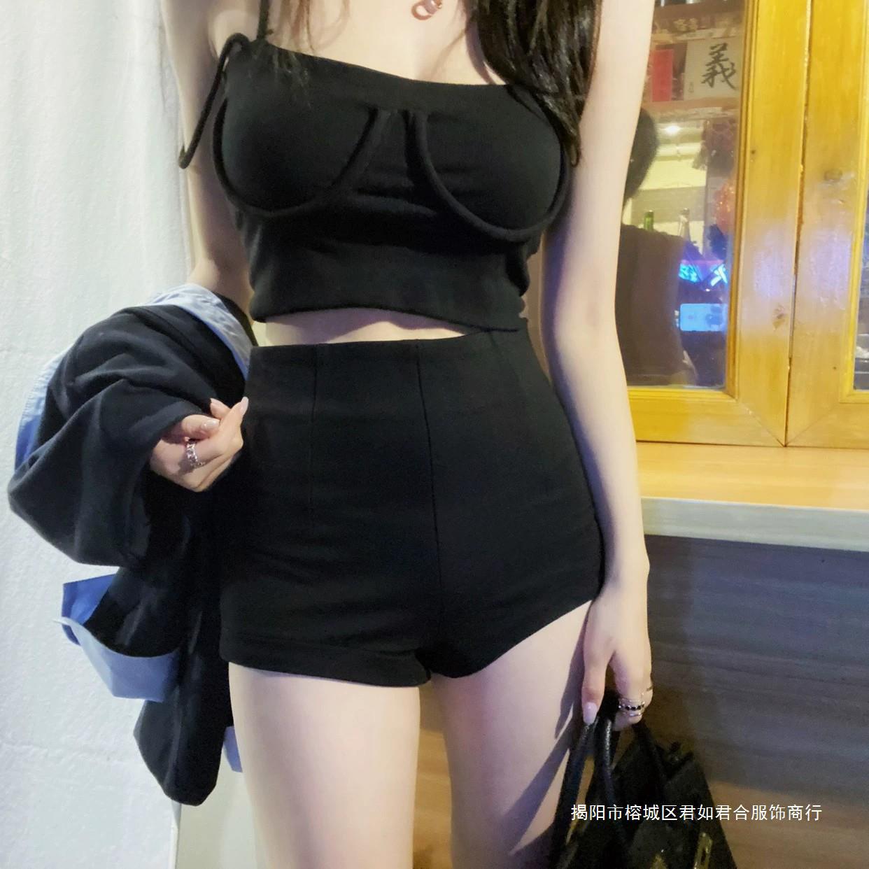 Shorts Women's Summer Outer Wear High Waist Slim-fit Shorts Tight Leggings Women's Black and White Two-color All-match Belly-tucking suit pants
